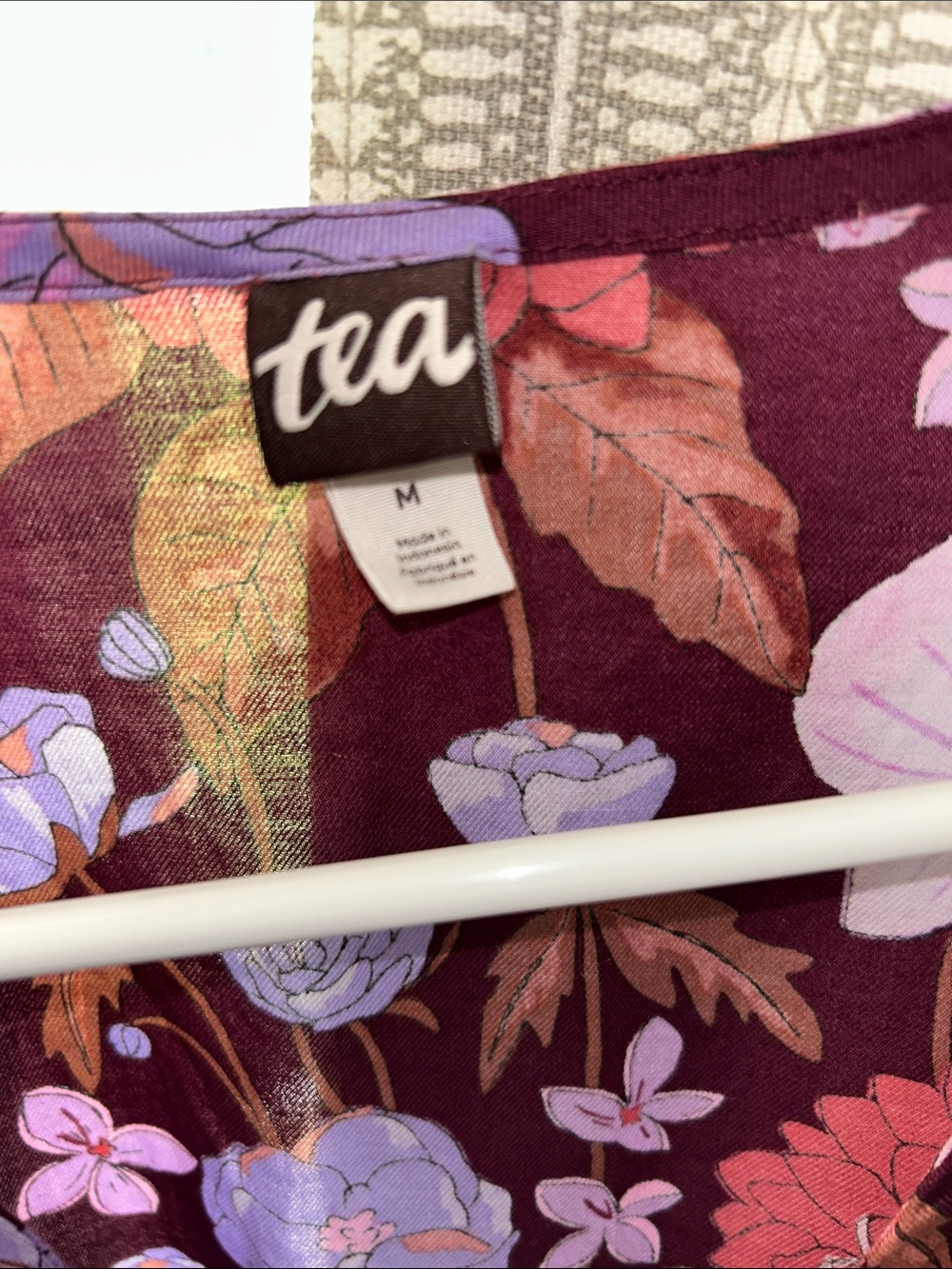 Tea Collection Burgundy Floral Midi Dress with Puff Sleeves - Picture 2 of 4